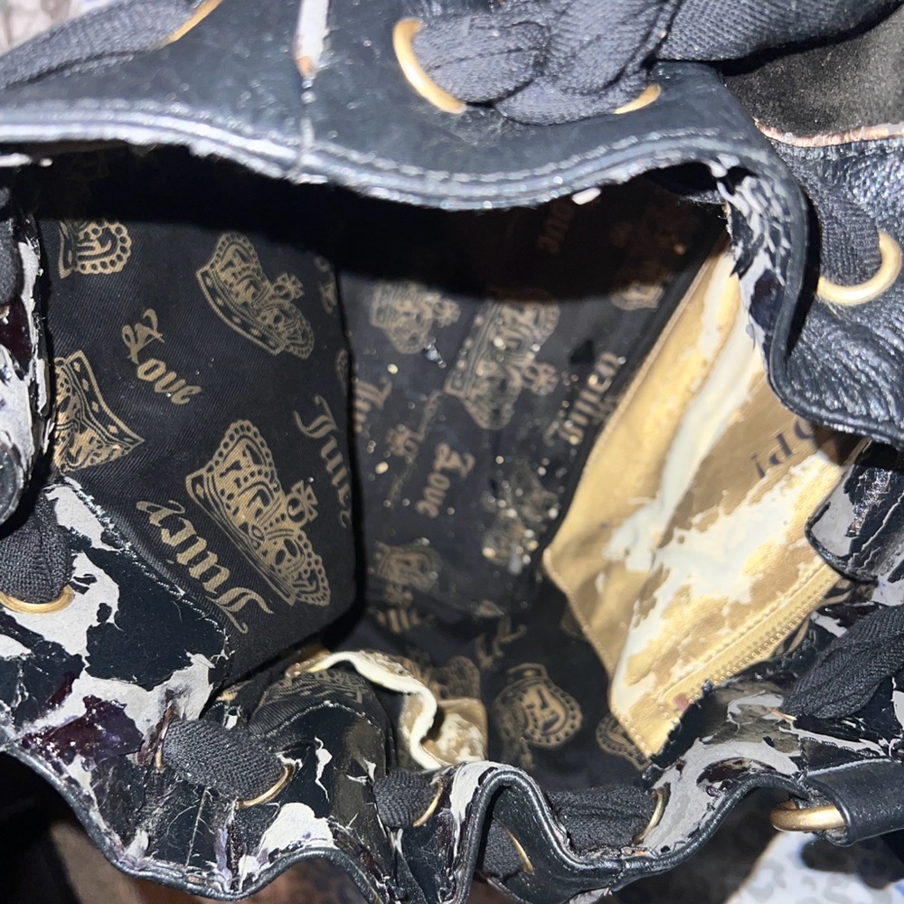 Vintage Black Juicy Couture Purse Tote Bag Handbag Daydreamer Velour Floral Y2K - Picture 9 of 9